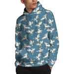 Flying Crane Bird Pattern Print Pullover Hoodie