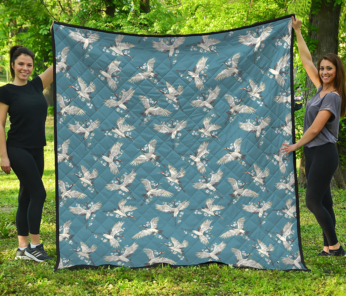 Flying Crane Bird Pattern Print Quilt