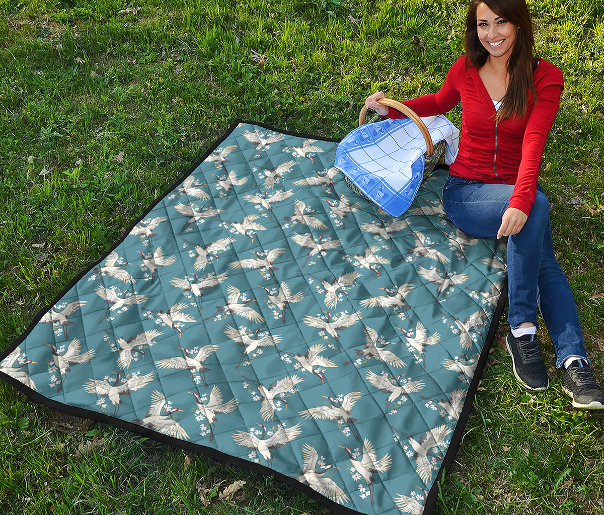 Flying Crane Bird Pattern Print Quilt