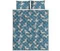 Flying Crane Bird Pattern Print Quilt Bed Set