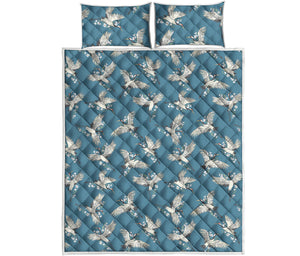 Flying Crane Bird Pattern Print Quilt Bed Set