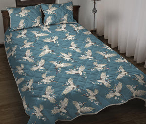 Flying Crane Bird Pattern Print Quilt Bed Set