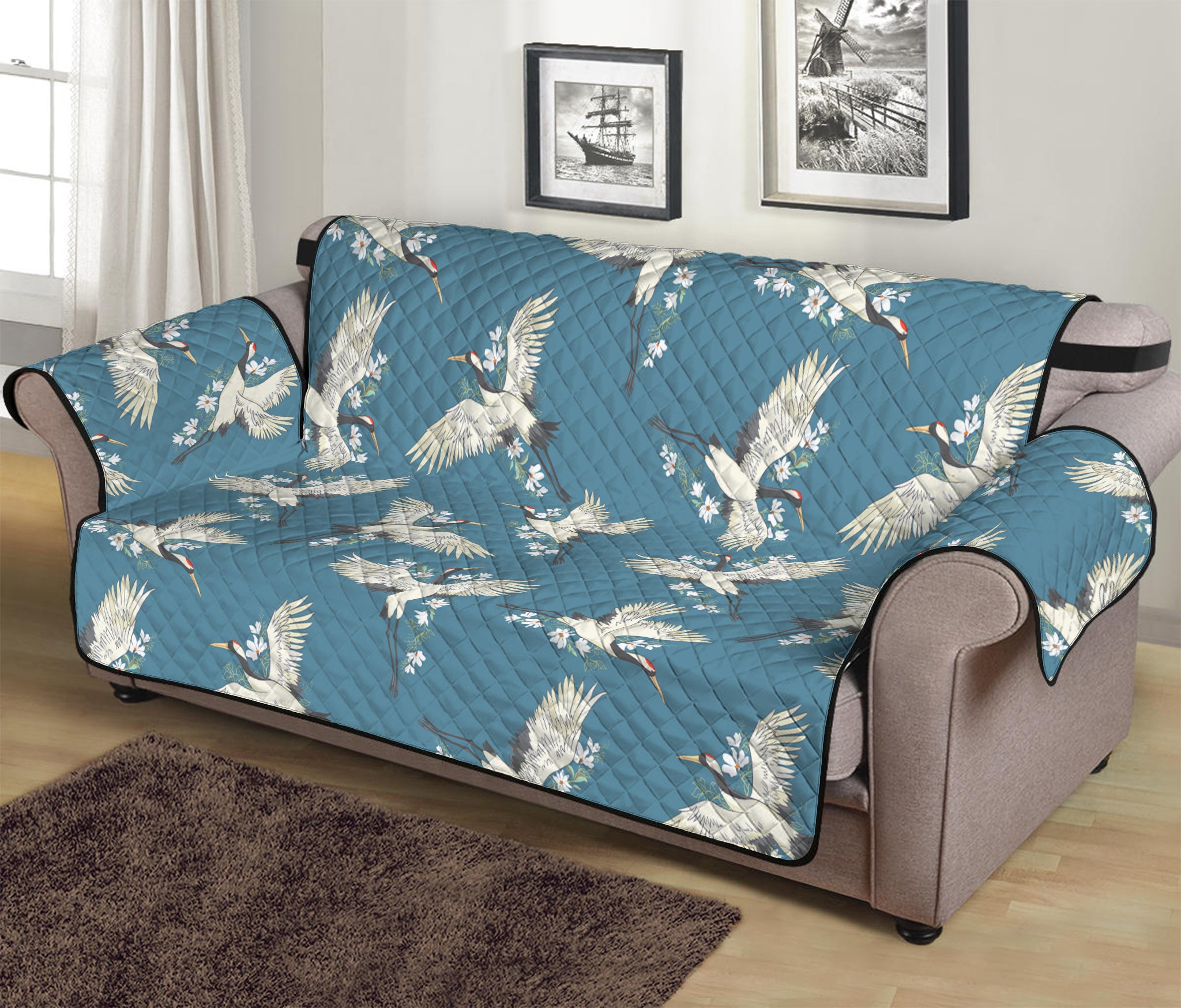 Flying Crane Bird Pattern Print Sofa Protector