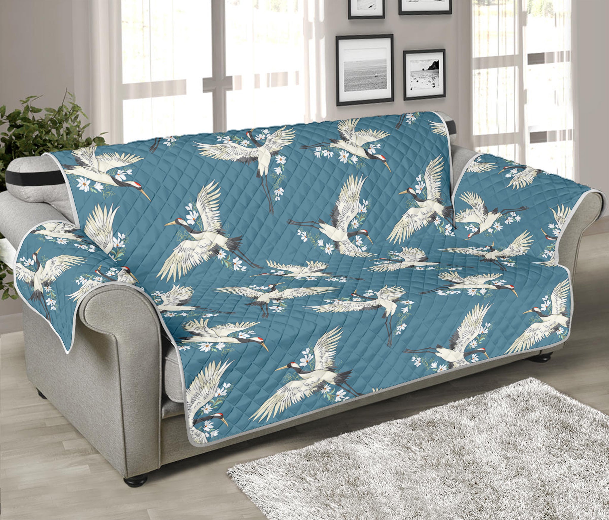 Flying Crane Bird Pattern Print Sofa Protector