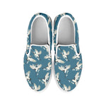 Flying Crane Bird Pattern Print White Slip On Shoes