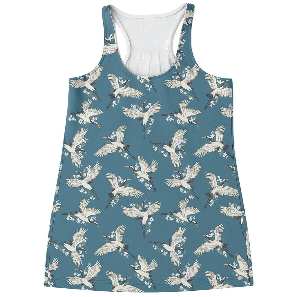 Flying Crane Bird Pattern Print Women's Racerback Tank Top