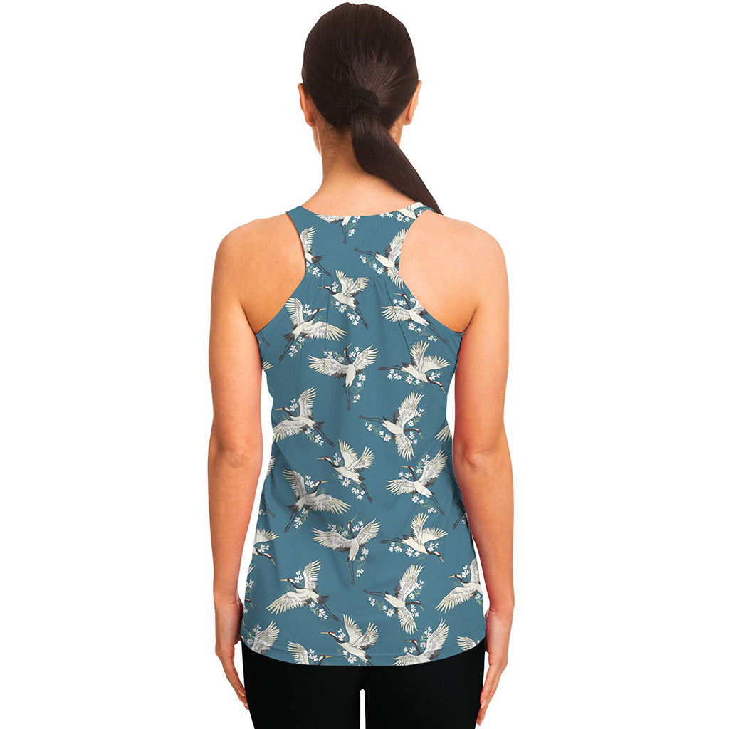 Flying Crane Bird Pattern Print Women's Racerback Tank Top