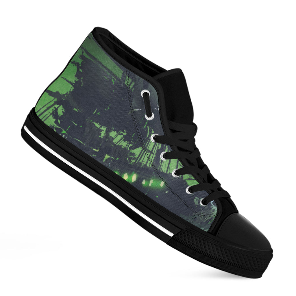 Flying Dutchman Ghost Pirate Ship Print Black High Top Shoes