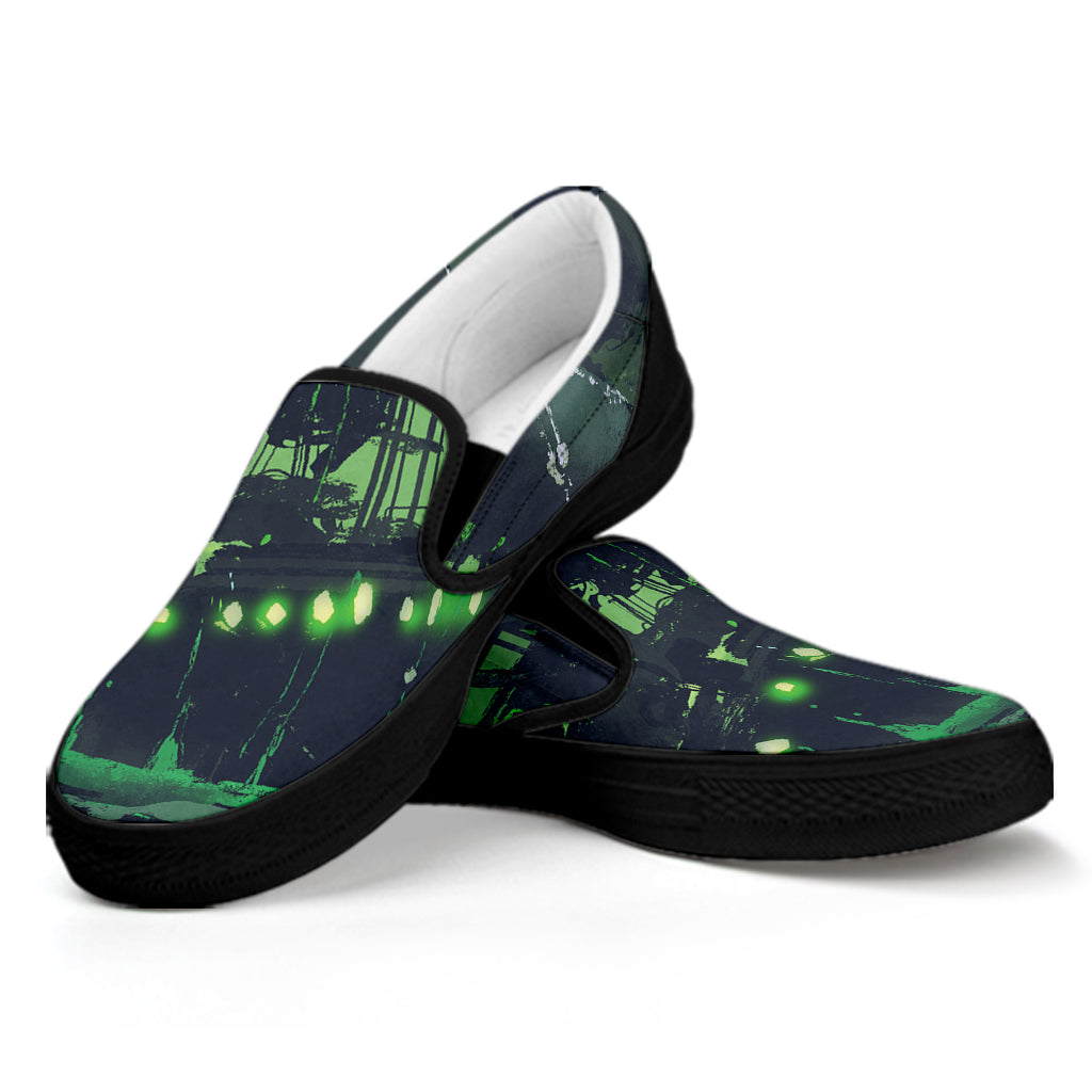 Flying Dutchman Ghost Pirate Ship Print Black Slip On Shoes