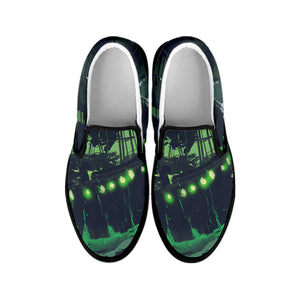 Flying Dutchman Ghost Pirate Ship Print Black Slip On Shoes