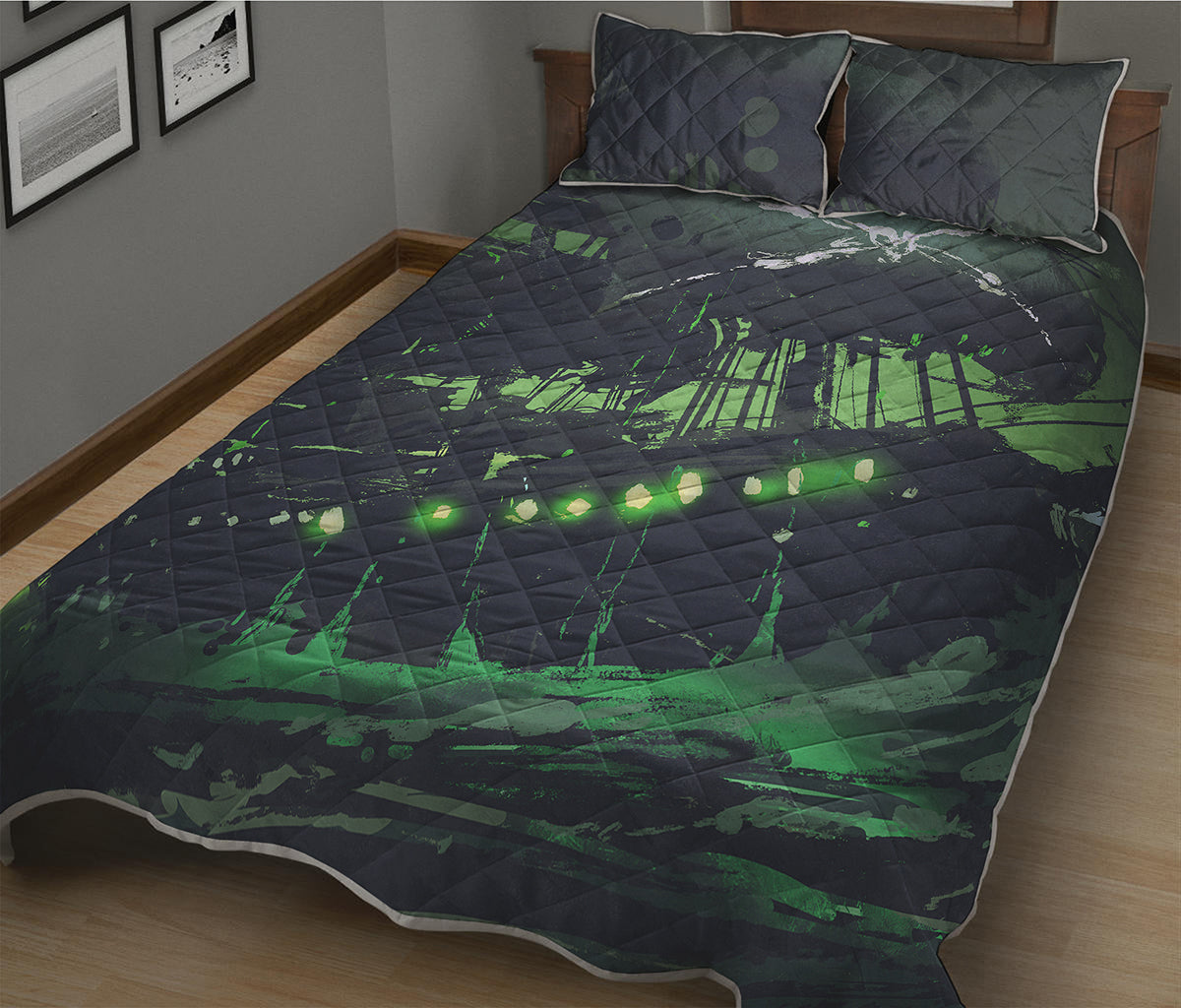 Flying Dutchman Ghost Pirate Ship Print Quilt Bed Set