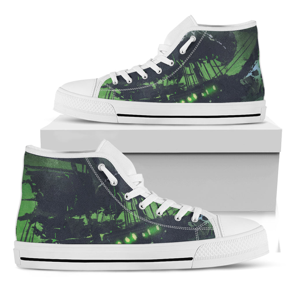 Flying Dutchman Ghost Pirate Ship Print White High Top Shoes