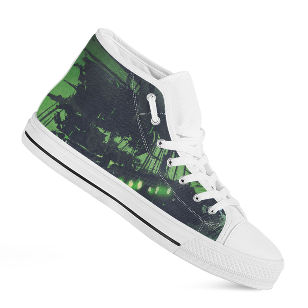 Flying Dutchman Ghost Pirate Ship Print White High Top Shoes