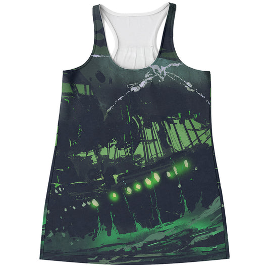 Flying Dutchman Ghost Pirate Ship Print Women's Racerback Tank Top