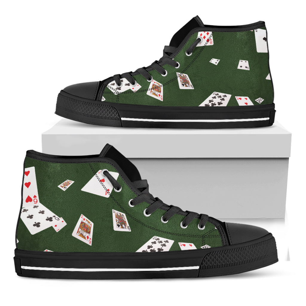Flying Poker Cards Print Black High Top Shoes