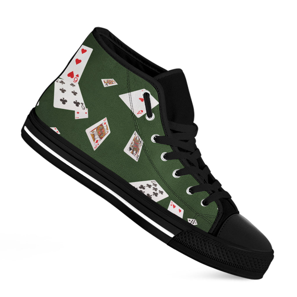 Flying Poker Cards Print Black High Top Shoes