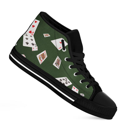 Flying Poker Cards Print Black High Top Shoes