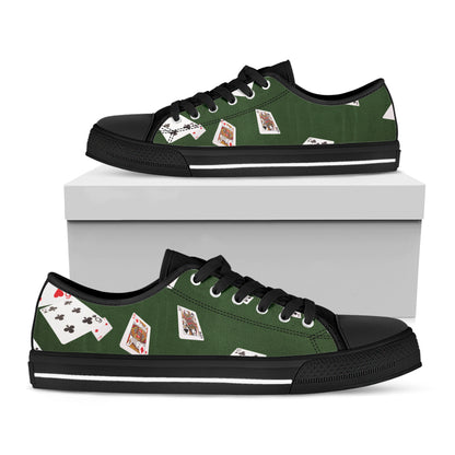 Flying Poker Cards Print Black Low Top Shoes