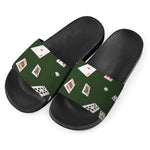 Flying Poker Cards Print Black Slide Sandals
