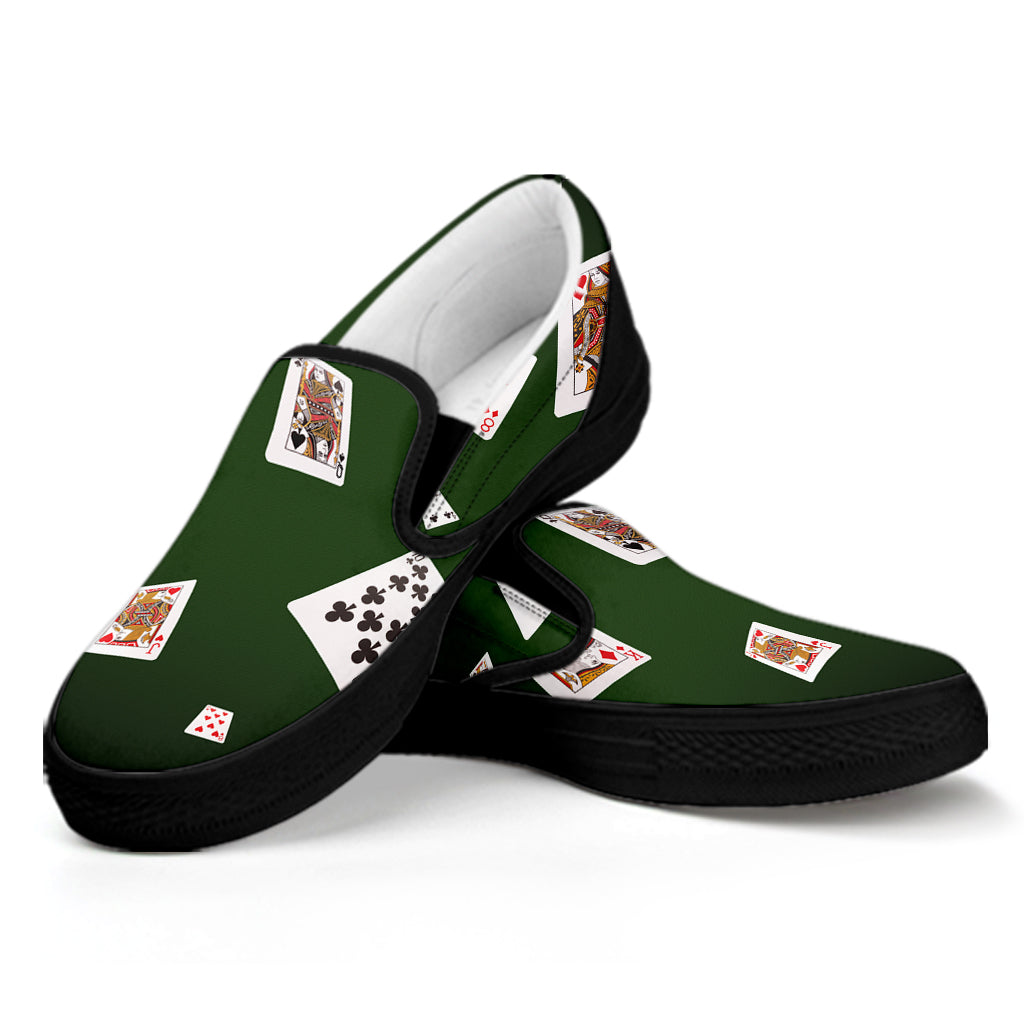 Flying Poker Cards Print Black Slip On Shoes