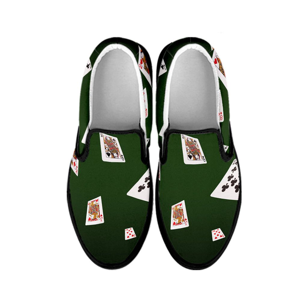 Flying Poker Cards Print Black Slip On Shoes