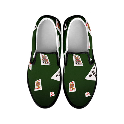 Flying Poker Cards Print Black Slip On Shoes