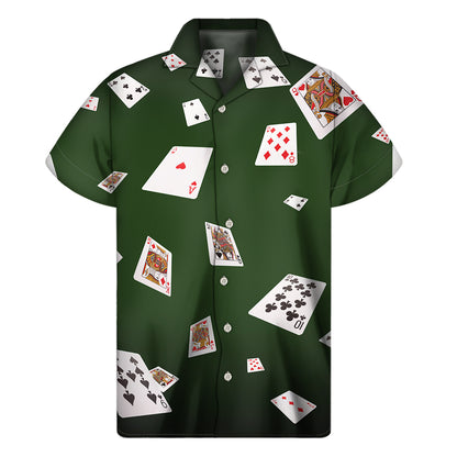 Flying Poker Cards Print Men's Short Sleeve Shirt