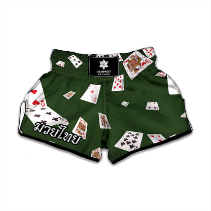 Flying Poker Cards Print Muay Thai Boxing Shorts
