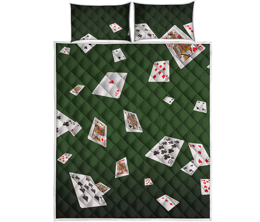 Flying Poker Cards Print Quilt Bed Set