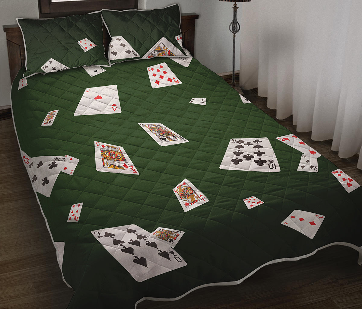 Flying Poker Cards Print Quilt Bed Set