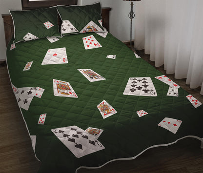 Flying Poker Cards Print Quilt Bed Set