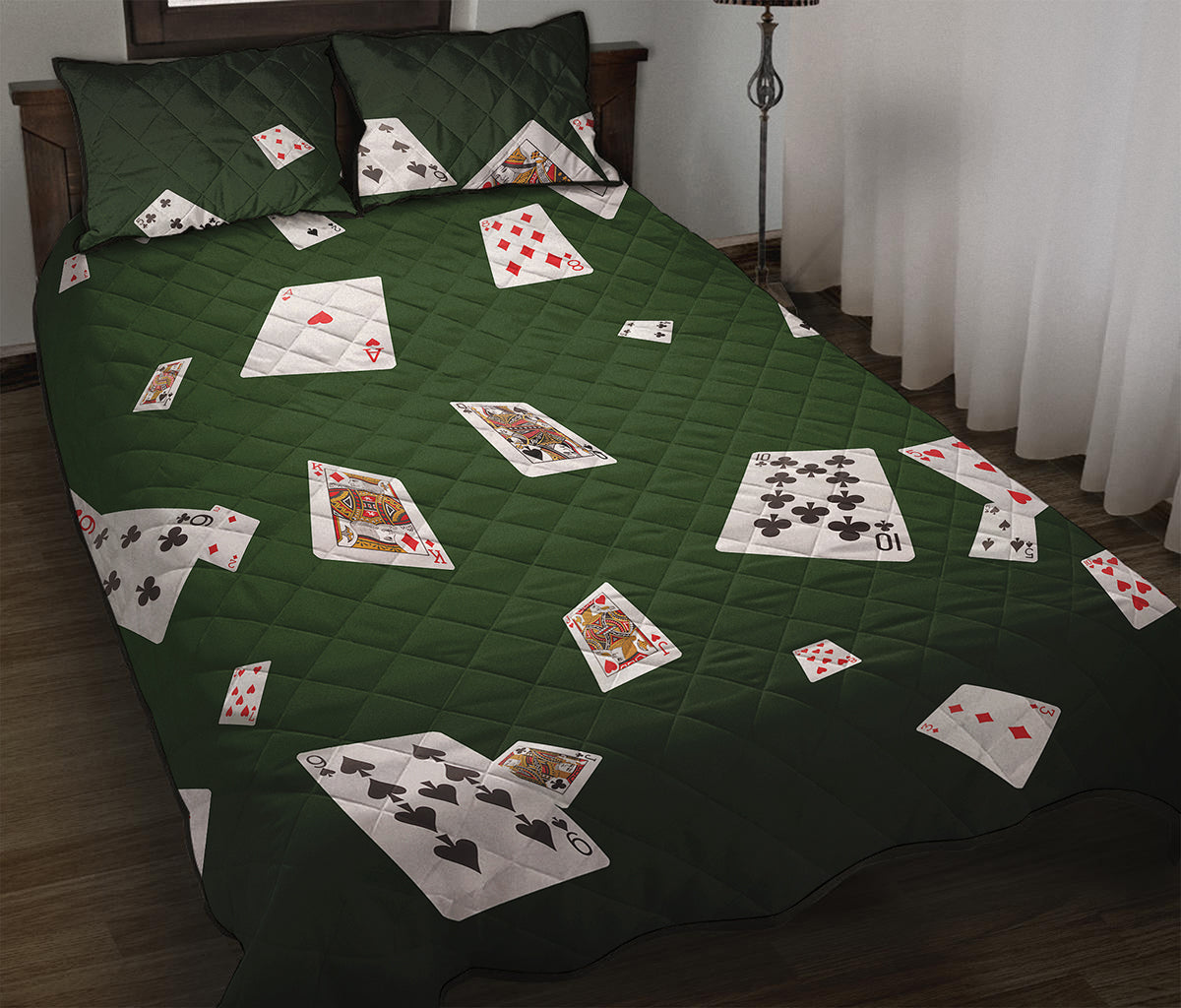 Flying Poker Cards Print Quilt Bed Set
