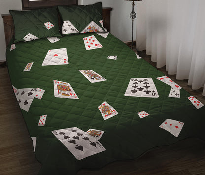 Flying Poker Cards Print Quilt Bed Set