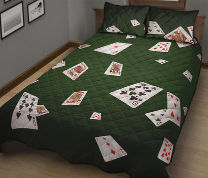 Flying Poker Cards Print Quilt Bed Set