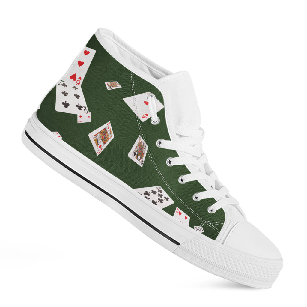 Flying Poker Cards Print White High Top Shoes