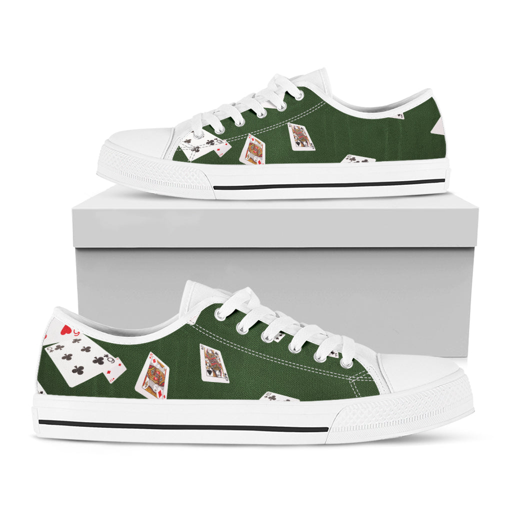 Flying Poker Cards Print White Low Top Shoes