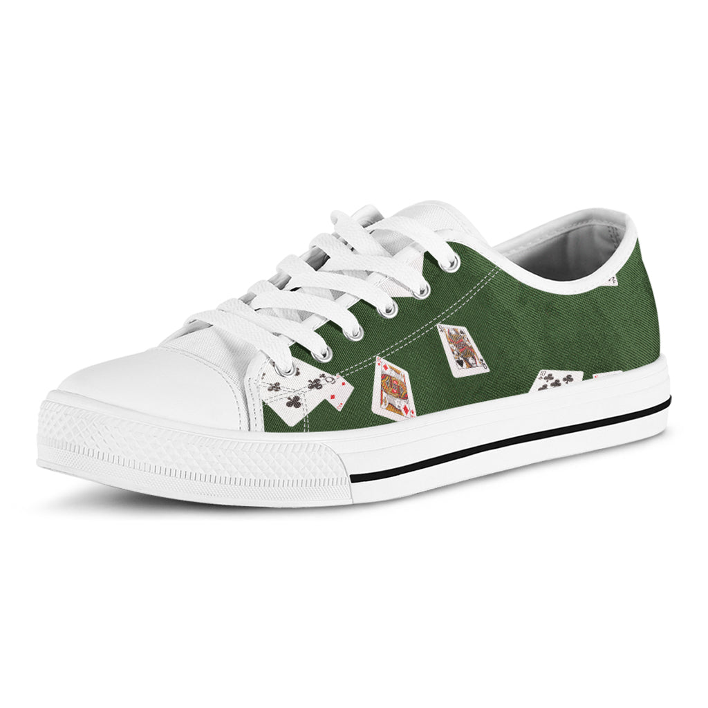 Flying Poker Cards Print White Low Top Shoes