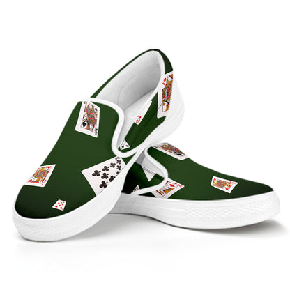 Flying Poker Cards Print White Slip On Shoes