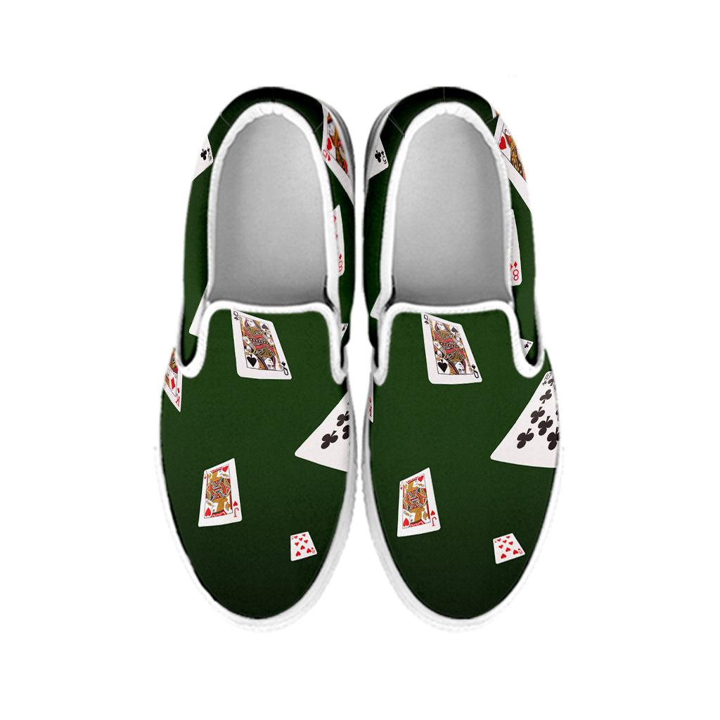 Flying Poker Cards Print White Slip On Shoes