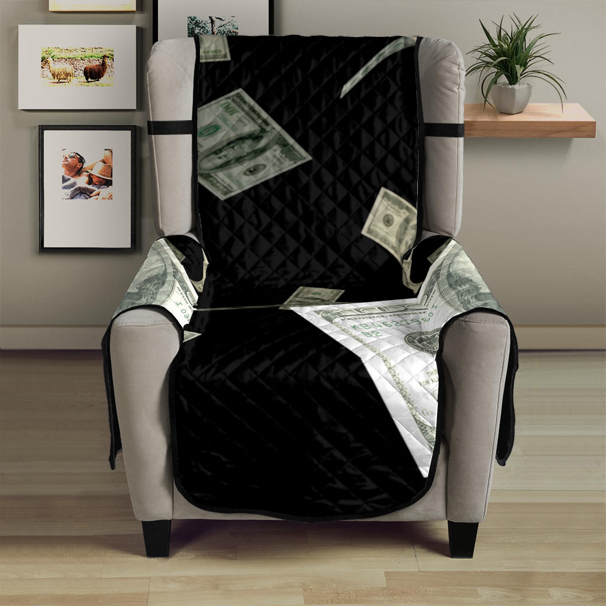 Flying US Dollar Print Armchair Protector