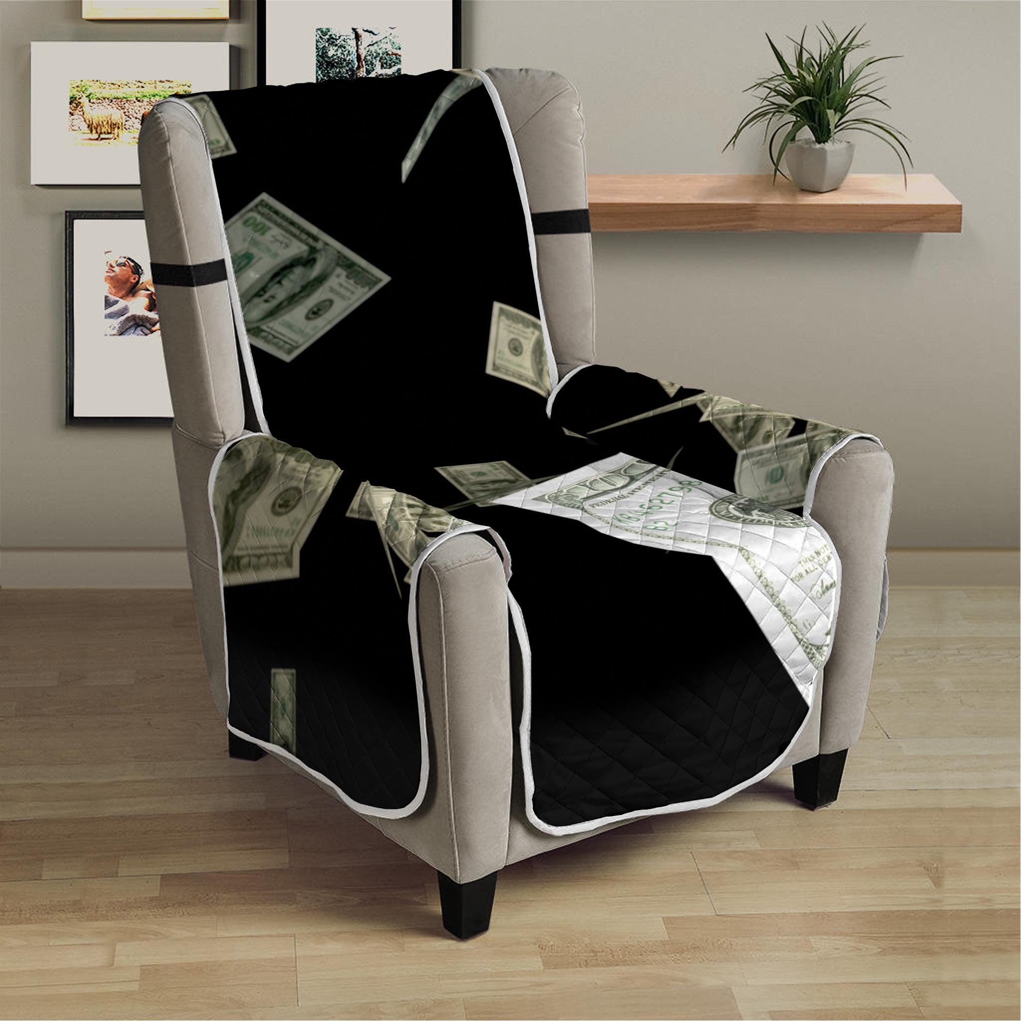 Flying US Dollar Print Armchair Protector