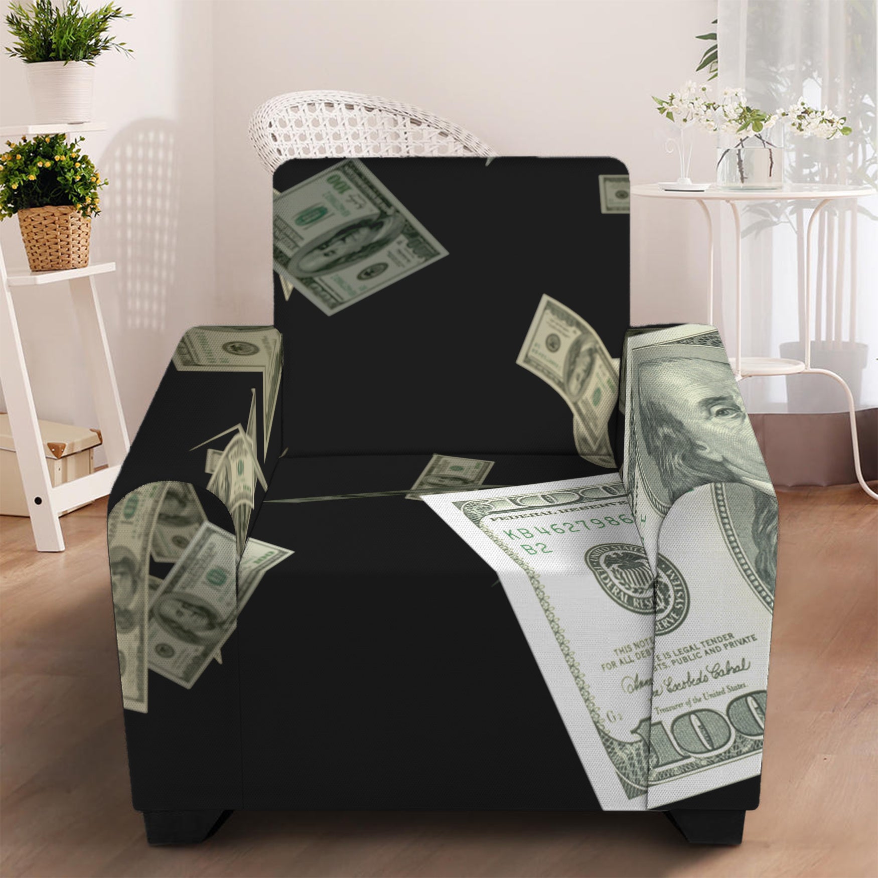 Flying US Dollar Print Armchair Slipcover