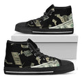 Flying US Dollar Print Black High Top Sneakers