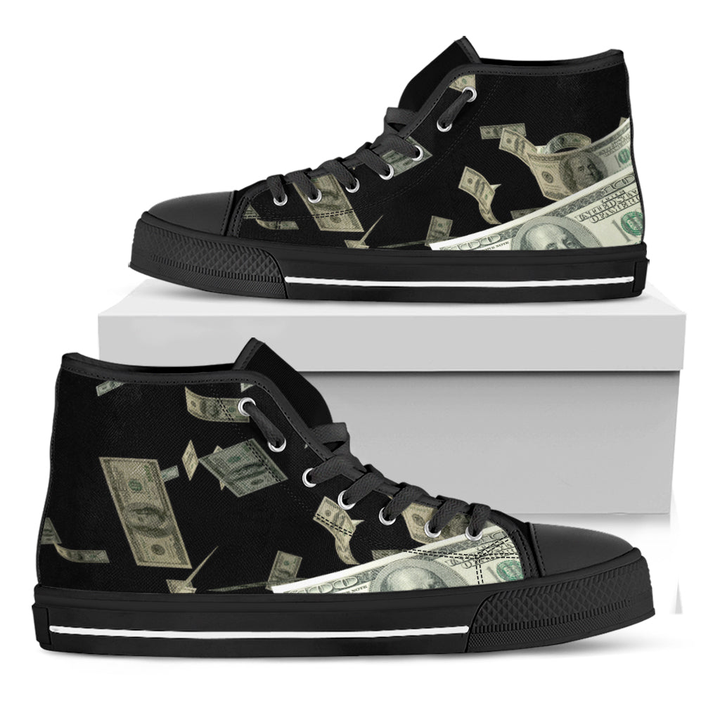 Flying US Dollar Print Black High Top Shoes