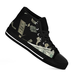 Flying US Dollar Print Black High Top Shoes