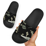 Flying US Dollar Print Black Slide Sandals