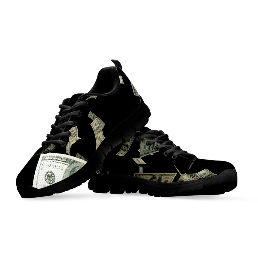 Flying US Dollar Print Black Sneakers