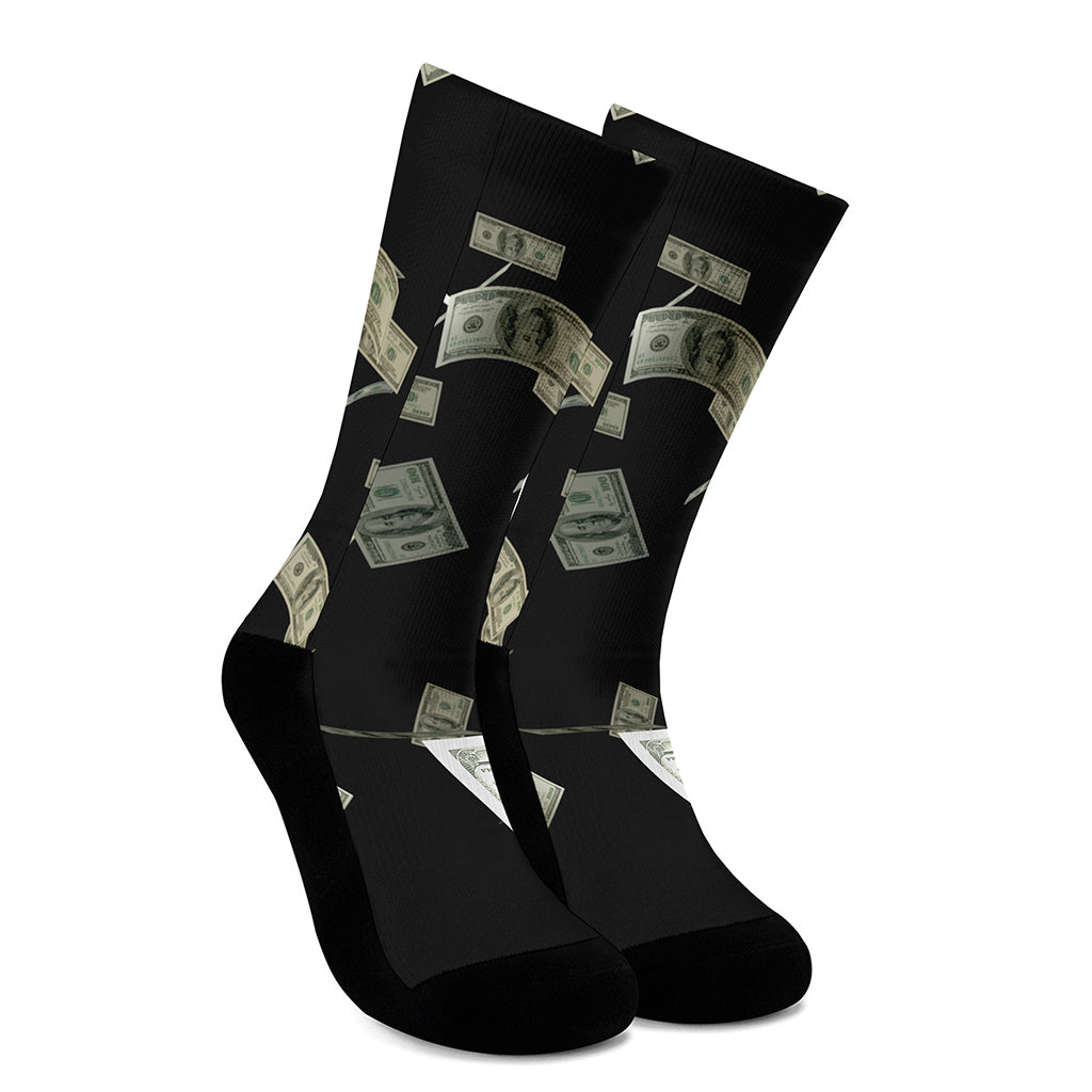 Flying US Dollar Print Crew Socks