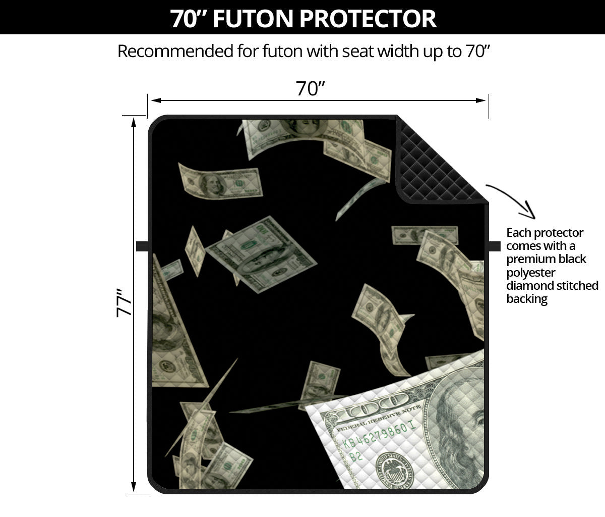 Flying US Dollar Print Futon Protector