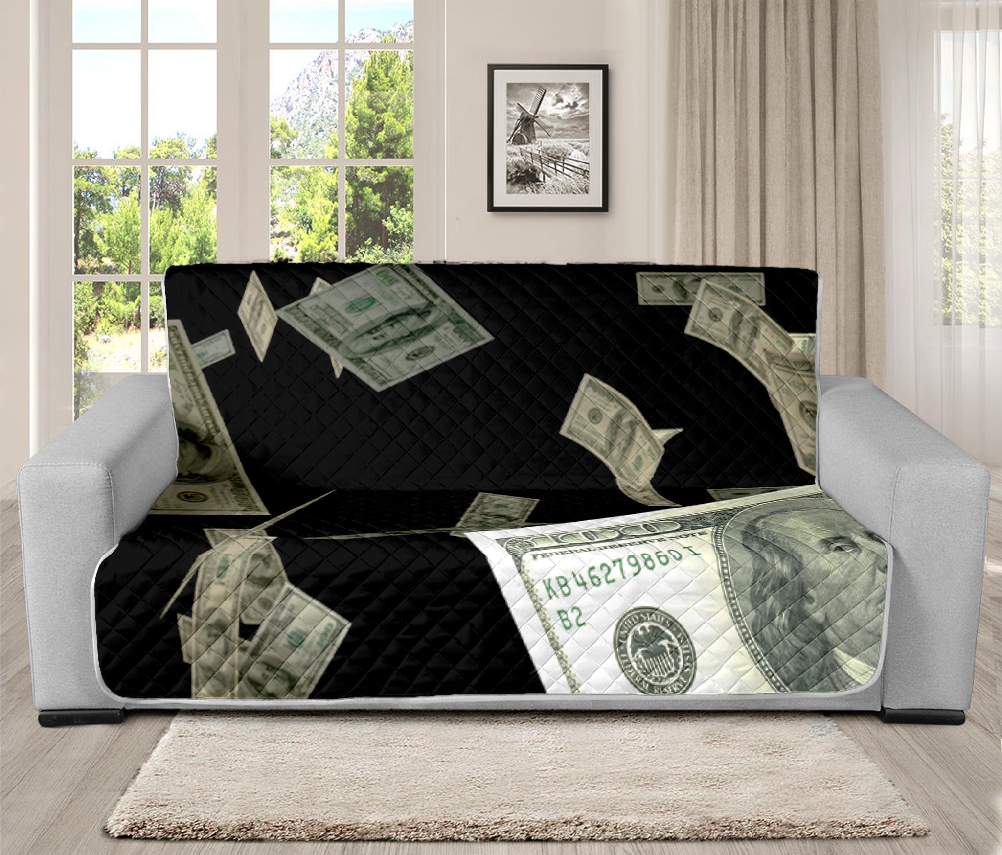 Flying US Dollar Print Futon Protector